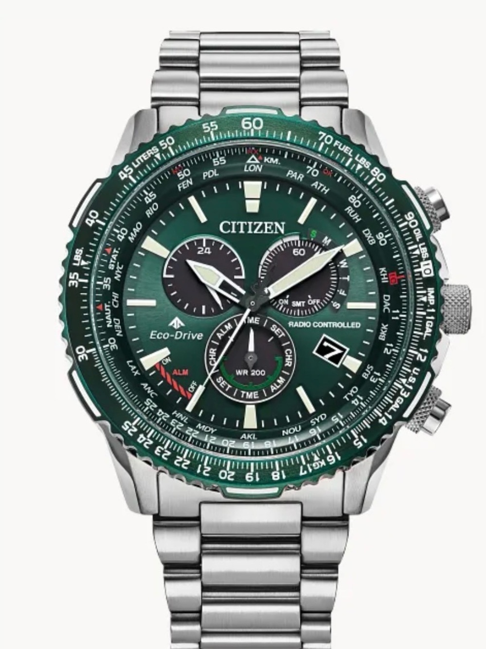Citizen Promaster Air A-T Green Dial Stainless Steel Chronograph Watch Mens